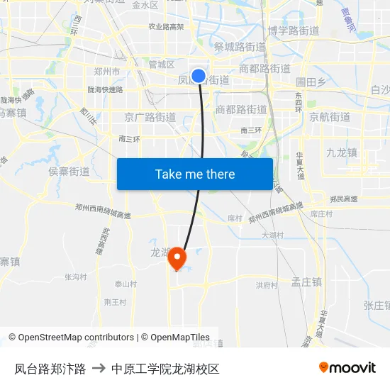 凤台路郑汴路 to 中原工学院龙湖校区 map