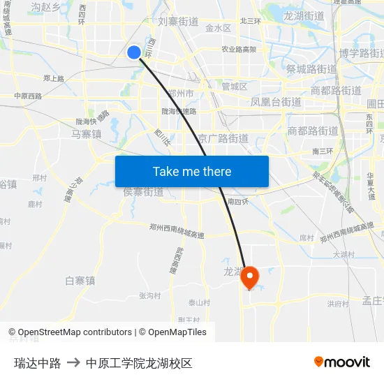 瑞达中路 to 中原工学院龙湖校区 map