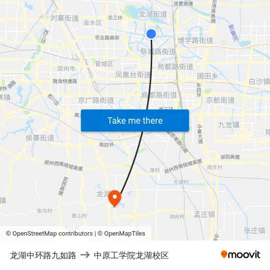 龙湖中环路九如路 to 中原工学院龙湖校区 map