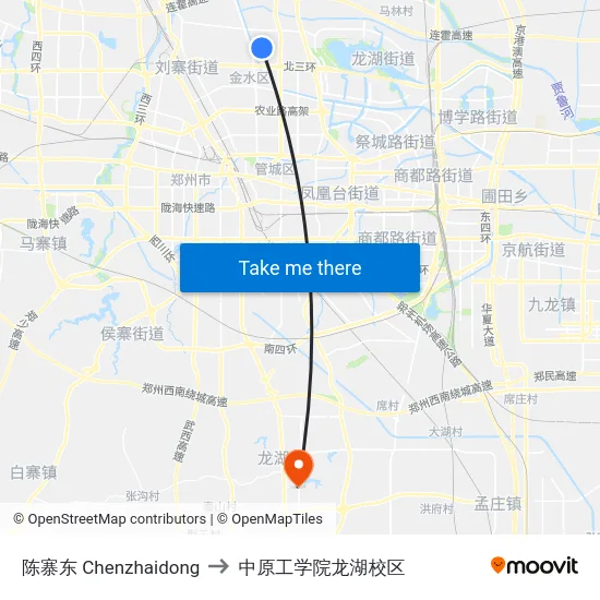 陈寨东 Chenzhaidong to 中原工学院龙湖校区 map