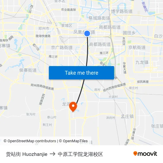 货站街 Huozhanjie to 中原工学院龙湖校区 map