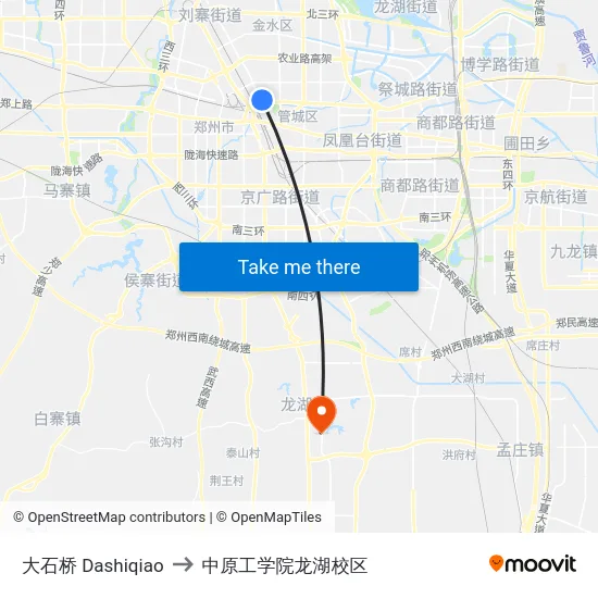 大石桥 Dashiqiao to 中原工学院龙湖校区 map