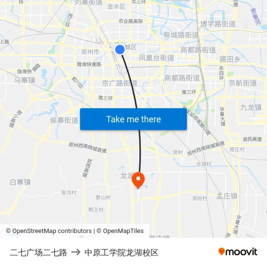 二七广场二七路 to 中原工学院龙湖校区 map