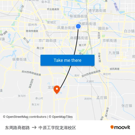 东周路商都路 to 中原工学院龙湖校区 map