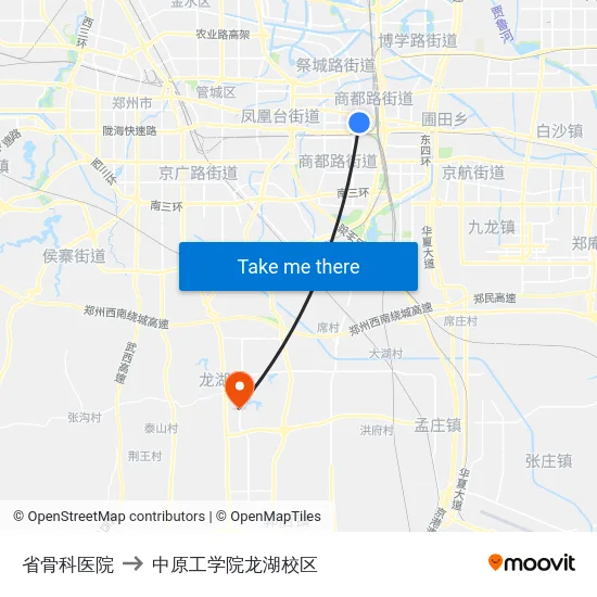 省骨科医院 to 中原工学院龙湖校区 map