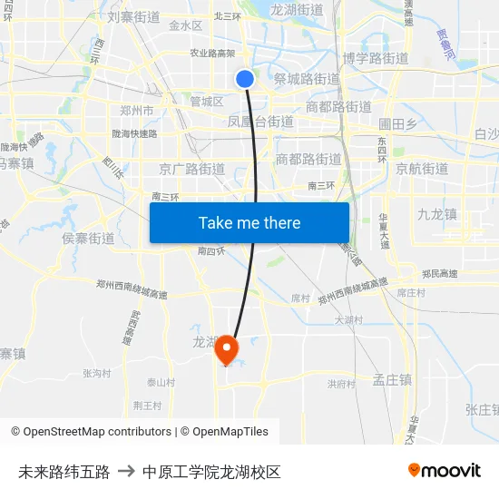 未来路纬五路 to 中原工学院龙湖校区 map