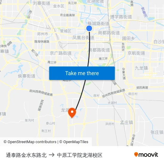 通泰路金水东路北 to 中原工学院龙湖校区 map