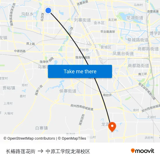 长椿路莲花街 to 中原工学院龙湖校区 map