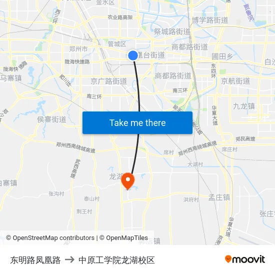 东明路凤凰路 to 中原工学院龙湖校区 map