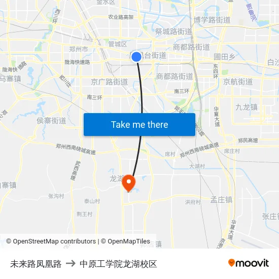 未来路凤凰路 to 中原工学院龙湖校区 map