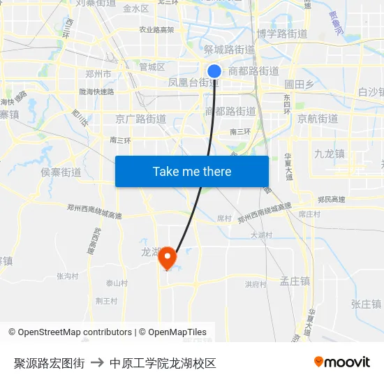 聚源路宏图街 to 中原工学院龙湖校区 map
