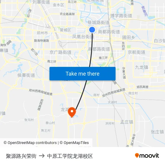 聚源路兴荣街 to 中原工学院龙湖校区 map