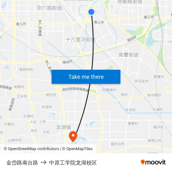 金岱路南台路 to 中原工学院龙湖校区 map