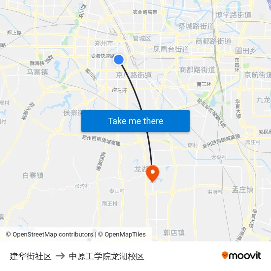 建华街社区 to 中原工学院龙湖校区 map
