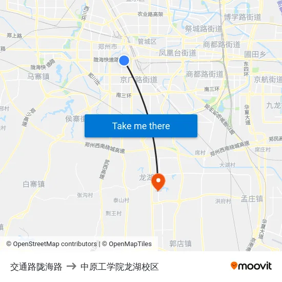 交通路陇海路 to 中原工学院龙湖校区 map