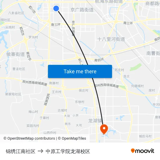 锦绣江南社区 to 中原工学院龙湖校区 map