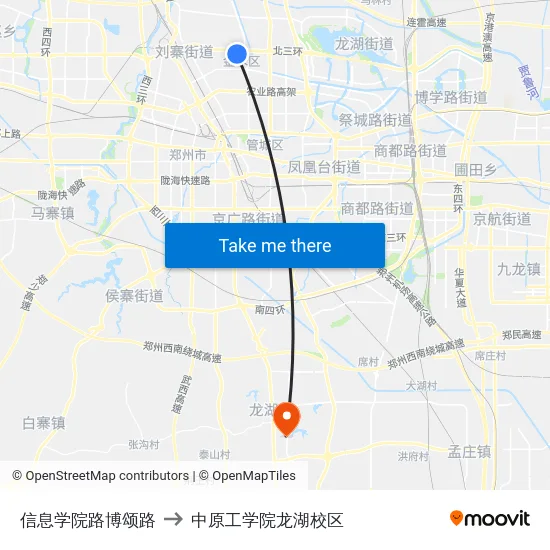 信息学院路博颂路 to 中原工学院龙湖校区 map