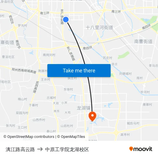 漓江路高云路 to 中原工学院龙湖校区 map