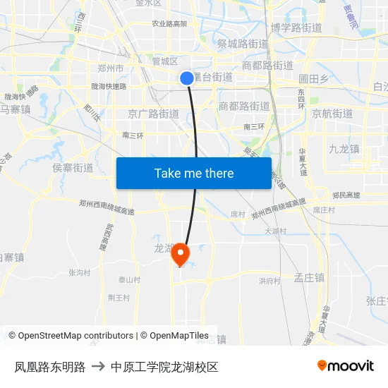 凤凰路东明路 to 中原工学院龙湖校区 map