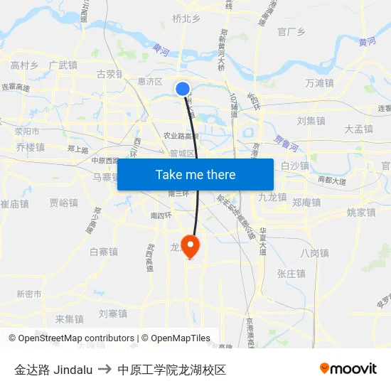 金达路 Jindalu to 中原工学院龙湖校区 map