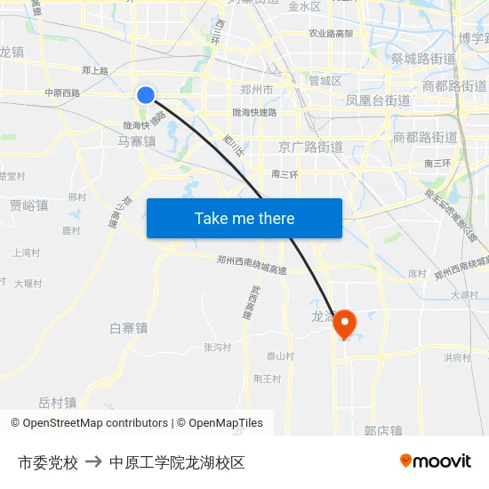 市委党校 to 中原工学院龙湖校区 map