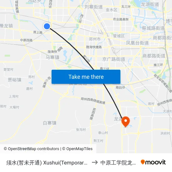 须水(暂未开通) Xushui(Temporary Not Open) to 中原工学院龙湖校区 map