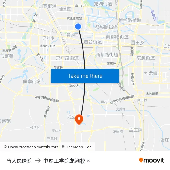 省人民医院 to 中原工学院龙湖校区 map