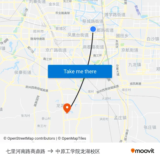 七里河南路商鼎路 to 中原工学院龙湖校区 map