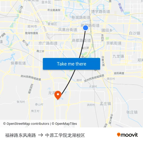 福禄路东风南路 to 中原工学院龙湖校区 map