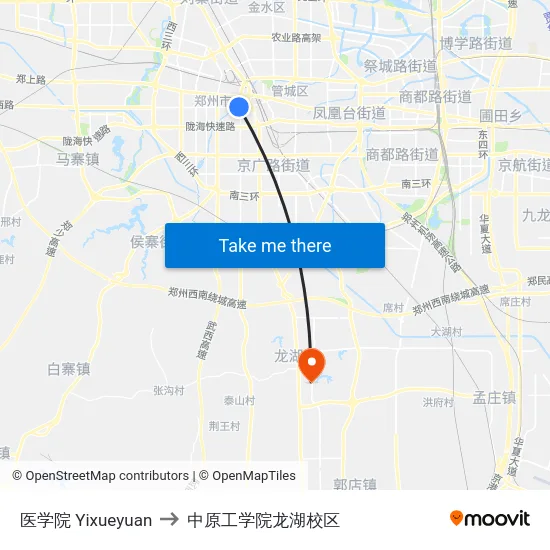 医学院 Yixueyuan to 中原工学院龙湖校区 map