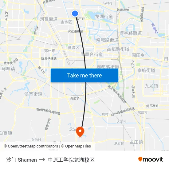 沙门 Shamen to 中原工学院龙湖校区 map