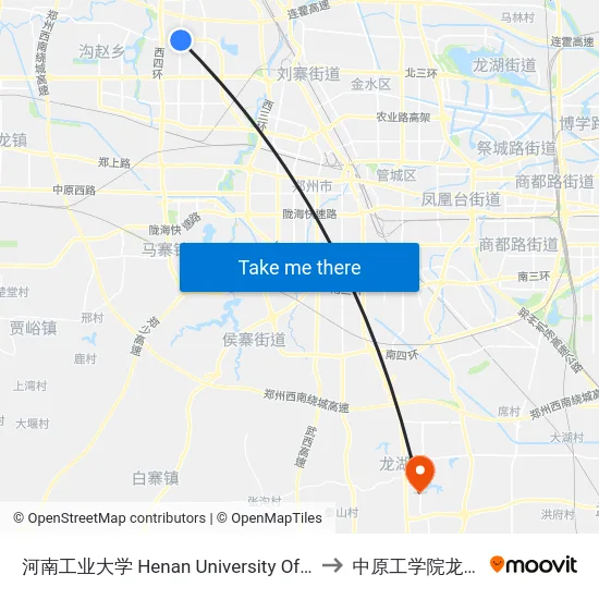 河南工业大学 Henan University Of Technology to 中原工学院龙湖校区 map