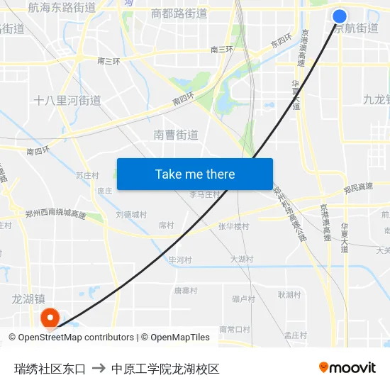瑞绣社区东口 to 中原工学院龙湖校区 map