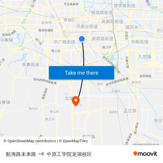 航海路未来路 to 中原工学院龙湖校区 map