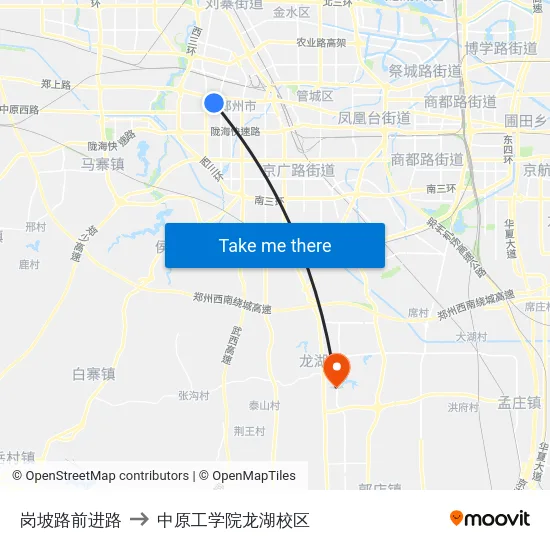 岗坡路前进路 to 中原工学院龙湖校区 map