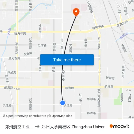 郑州航空工业管理学院 to 郑州大学南校区 Zhengzhou University South Campus map