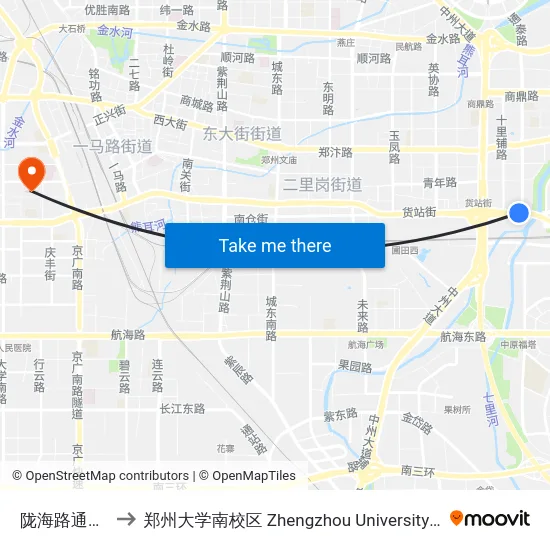 陇海路通泰路站 to 郑州大学南校区 Zhengzhou University South Campus map