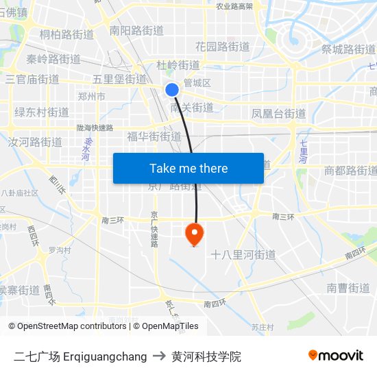 二七广场 Erqiguangchang to 黄河科技学院 map