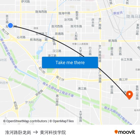 淮河路卧龙岗 to 黄河科技学院 map