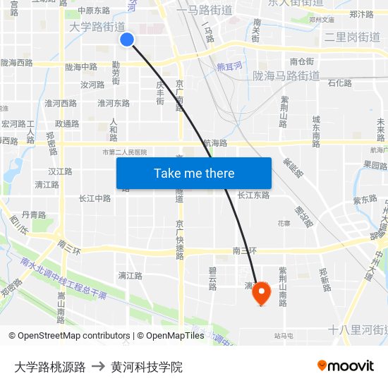 大学路桃源路 to 黄河科技学院 map