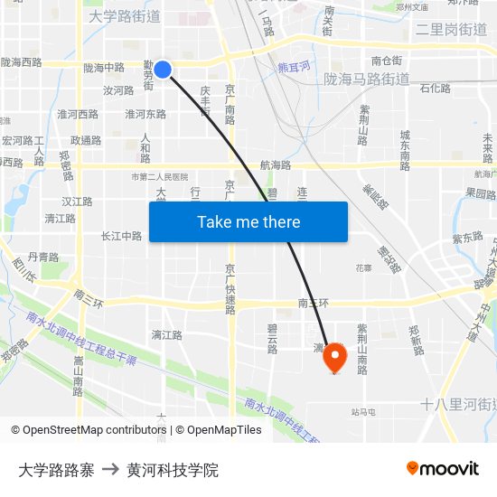 大学路路寨 to 黄河科技学院 map