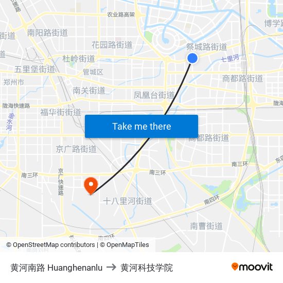 黄河南路 Huanghenanlu to 黄河科技学院 map