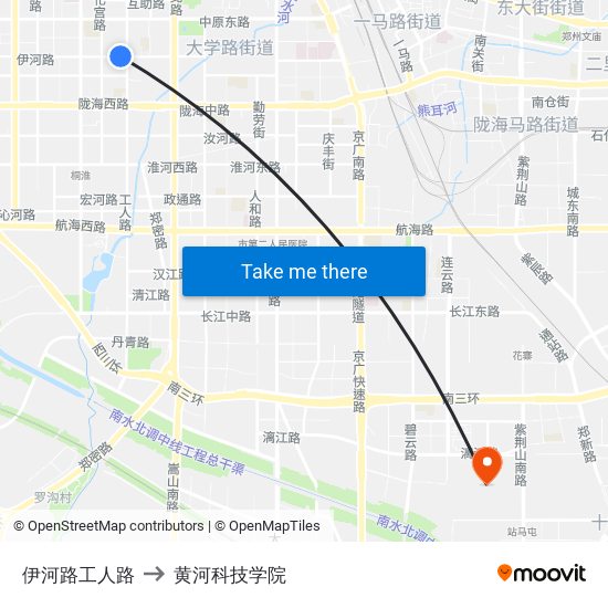 伊河路工人路 to 黄河科技学院 map