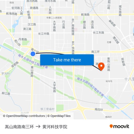 嵩山南路南三环 to 黄河科技学院 map
