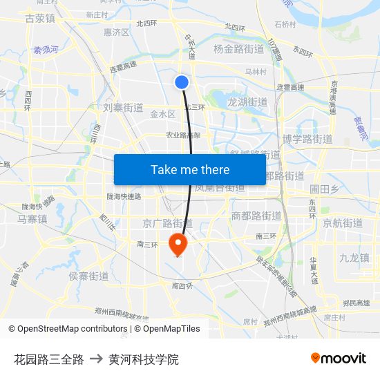 花园路三全路 to 黄河科技学院 map
