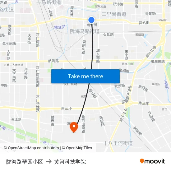 陇海路翠园小区 to 黄河科技学院 map
