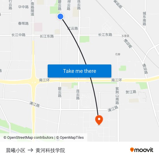 晨曦小区 to 黄河科技学院 map