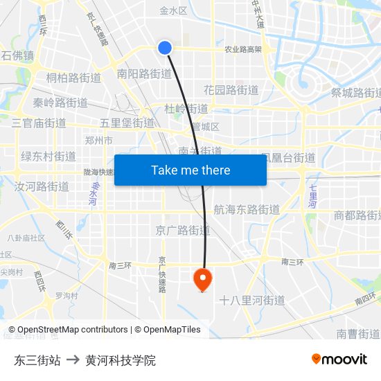 东三街站 to 黄河科技学院 map