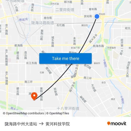 陇海路中州大道站 to 黄河科技学院 map