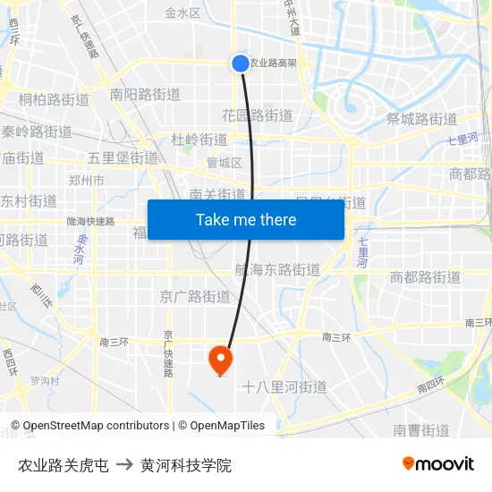 农业路关虎屯 to 黄河科技学院 map